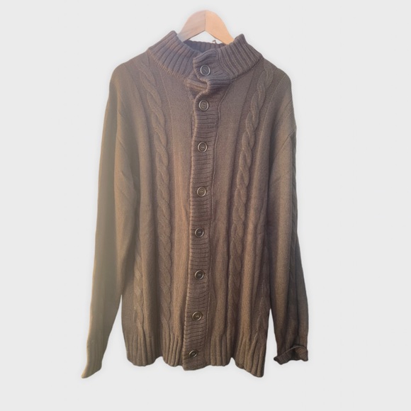 Paul Jones Mens Cable Knit Brown Acrylic Cardigan Sweater Sz XL- NWT - Picture 2 of 5